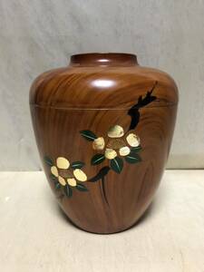 花瓶 花器 木製 木目 飾り 壺 民芸品 工芸品 花入　高さ 約20.4cm