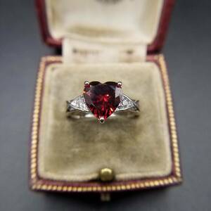  Heart garnet color Cross design Vintage ring a-ru deco ring Showa Retro costume jewelry import AAX-2①