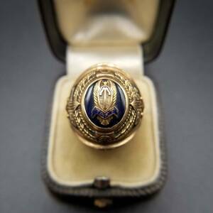 1968 year American kla sling Jostens Vintage K10 yellow gold blue top engraving ring gold navy blue .. feather California Y5-A