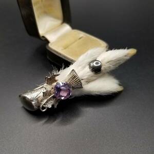 鳥の爪 手 レプリカ シグネットリング ヴィンテージ ブローチ シルバートーン 昭和レトロ タンポポ ダンデライオン 紫 Y5-⑧