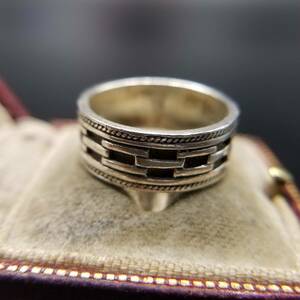  block combination rope cut Vintage band ring 925 silver silver ring Showa Retro jewelry square Y5-D-2