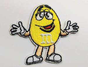 送料無料　M＆M　チョコレート　イエロー　ワッペン　アイロン　刺繍　アメリカン雑貨　スマアク