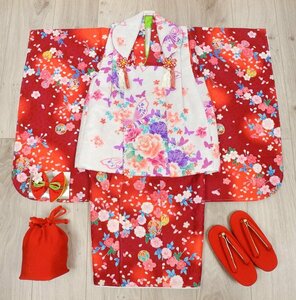 [.. павильон ] "Семь, пять, три" новый продукт девочка три лет 3 лет кимоно (. ткань пальто ) комплект * белый цвет серия /. красный цвет серия *d5971