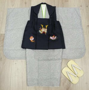  The Seven-Five-Three Festival new work high class 3 -years old man kimono (. cloth coat ) set * embroidery entering dark blue color series / light gray series deer. . pattern *d8394