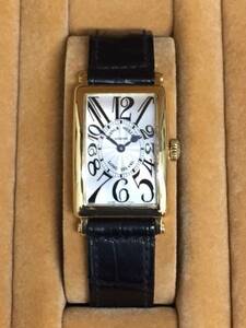  beautiful goods! cheap! Franck Muller Long Island K18YG silver gyo-she face black ko leather 902QZ quartz lady's wristwatch 