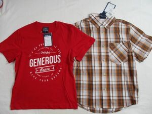 SF195[IVY SPIRIT CLUB] new goods check pattern short sleeves shirt & T-shirt man . orange * red 130