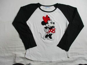 BE834[Disney* Minnie Mouse ] Logo embroidery long sleeve T shirt woman . white * black 140