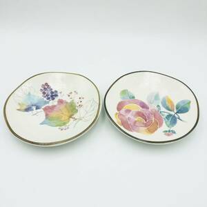 保管品 和藍 小皿 2枚 セット 取り皿 しょうゆさし 皿 お皿 花 ぶどう ブドウ 葡萄 ばら バラ 薔薇 花つみ おしゃれ 綺麗 きれい 和風 陶器