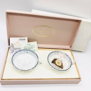 保管品 Noritake ノリタケ Bone China ボーンチャイナ ティーカップ ソーサー 2客 花柄 箱付き ブルー ピンク 食器 ティー コーヒーカップ