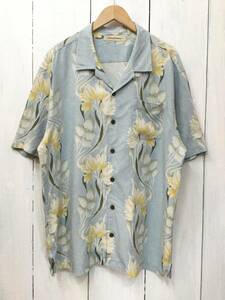 Tommy Bahama トミーバハマ シルクシャツ アロハシャツ ハワイアン シルク 半袖開襟シャツ メンズXL 薄い水色系 良品綺麗