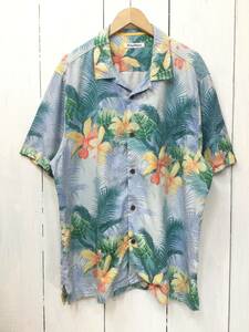 Tommy Bahama トミーバハマ シルクシャツ アロハシャツ ハワイアン シルク 半袖開襟シャツ メンズXL 青系 良品綺麗