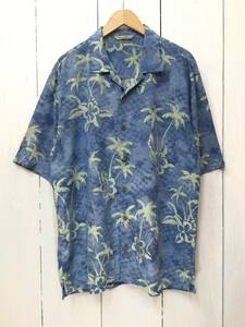Tommy Bahama トミーバハマ 美品 シルクシャツ アロハシャツ ハワイアン シルク 半袖開襟シャツ メンズL 青系 良品綺麗