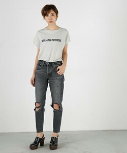 MOUSSY( Moussy )OPEN KNEE STRAIGHT damage black Denim pants /24