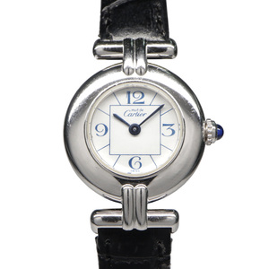 [ Nagoya ] Cartier Must ko Rize W1011455 AG925 leather white quartz lady's wristwatch woman 