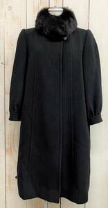 CARAT カラット SANYO サンヨー ＊ファー襟 カシミヤ混 CASHMERE コート ジャケット ＊7AR size ＊ブラック ＊エレガント 上品 ゴージャス