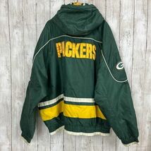 90sヴィンテージ古着　NFL　GREENBAY　PACKERS グリーンベイパッカーズ　ゆるだぼオーバーサイズジップアップ中綿ナイロンジャケット　緑黄_画像3