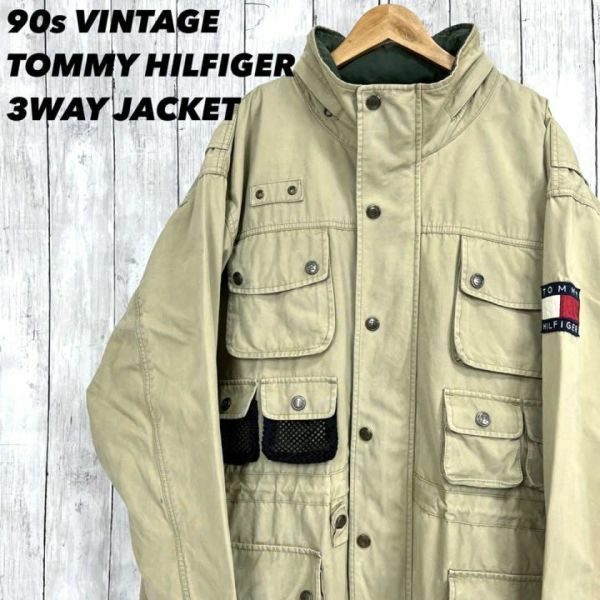 90sヴィンテージ古着　TOMMY HILFIGER トミーフィルフィガー　3WAYマウンテンパーカー　サイズL　ベージュ