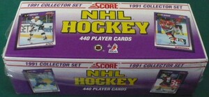 レア物?開封のみ1991(年)SCORE(スコア)社?製NHL(ナショナルホッケーリーグ)HOCKEYカード1BOX(440枚)　北アメリカ プロアイス トレカ