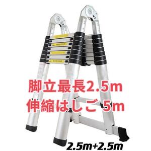 伸縮はしご 2.5＋2.5m 最長5m 耐荷重150kg 脚立兼用 アルミ製