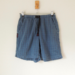  Gramicci short pants USA made indigo. .. check pattern women's M (w-1256)