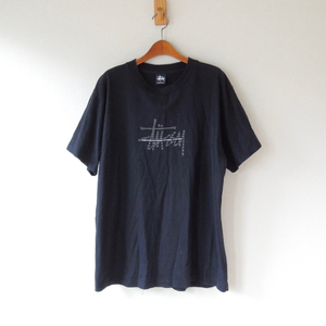 stussy 90s Tシャツ 反射ストックロゴ USA製 黒 M（w-0276）