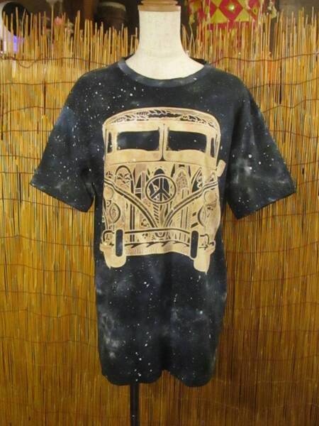 ②新品*男女兼用*タイダイ染め*コットン素材*抜染プリント*ワーゲンバス*半袖Tシャツ*M