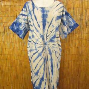 ⑥新品*藍染め*タイダイ*コットン素材*半袖*ミドル丈*ワンピース