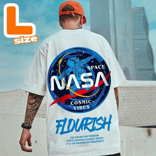 オーバーサイズ　tシャツ　ビッグシルエット　プリント　ストリート　白　L 　韓国　オルチャン　ダンス　NASA 夏