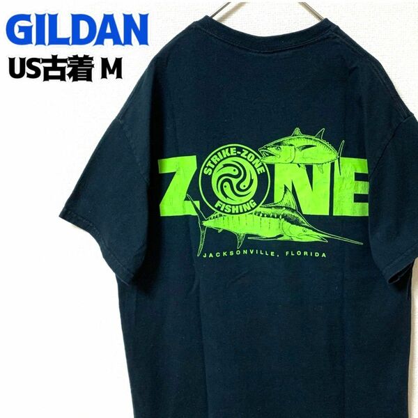 US古着 GILDAN ギルダン 半袖Tシャツ ZONE フィッシング プリント ヴィンテージ