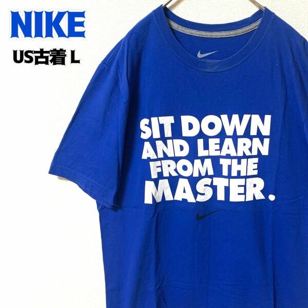 US古着 NIKE ナイキ 半袖Tシャツ 英字プリント ブルー ゆるだぼ L