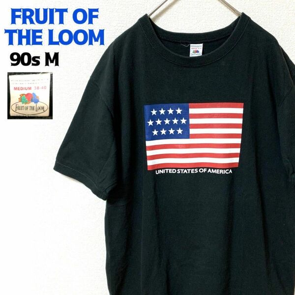 90s フルーツオブザルーム 半袖Tシャツ 星条旗プリント ヴィンテージ M