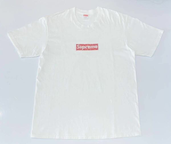 Supreme シュプリーム Tシャツ 25周年記念 スワロフスキー ボックスロゴ クルーネックTシャツ メンズ サイズL ホワイト トップス 送料無料