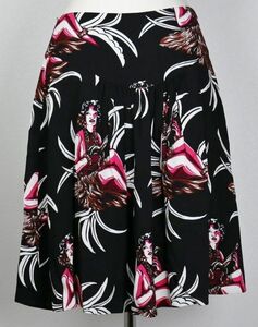 14SS PRADA Prada aro is gathered skirt 38 Hawaiian skirt b6630