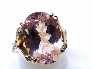 美品 K18 ピンクゴールド リング ■ 16号 モルガナイト 9.42ct ダイヤ 0.12ct レディース 指輪 □5C5E