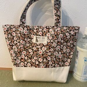 茶系小さな花柄のミニトートバッグ
