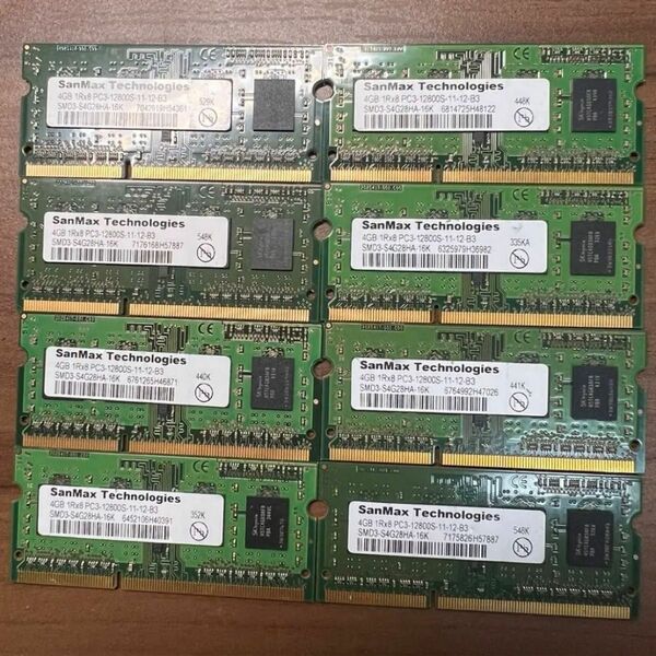 8枚 PC3-12800S (DDR3-1600) 4GB SO-DIMM 204pin ノートPC用メモリ