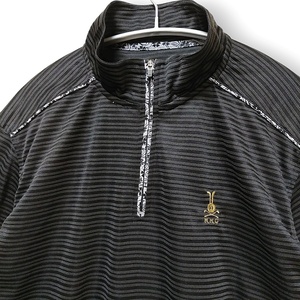 雅結　ゴルフ　和柄　速乾　メッシュ　半袖ポロシャツ　黒　メンズL　ハーフジップ　スタンドカラー　みやびむすび　230516-08