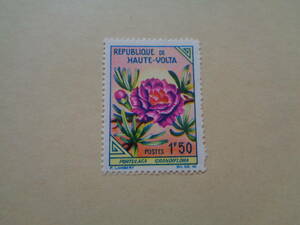 オートボルタ（ブリキナファソ）切手　1963年　花切手　Portulaca grandiflora　マツバボタン　1.5F　