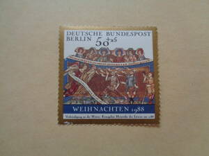 ドイツ（東ドイツ・ベルリン）切手　1988年　クリスマス切手1988 羊飼いへの受胎告知、ライオンのヘンリーの福音書より　50+25