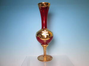 ☆ベネチアン硝子 金彩花文の飾り壷 H26,3cm フラワーベース 花瓶