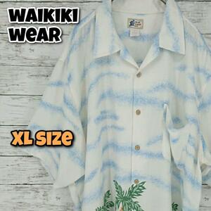 XL WAIKIKI WEAR アロハシャツ 白青 US古着 アメカジ ヴィンテージ MHS0007 リユース ultramto