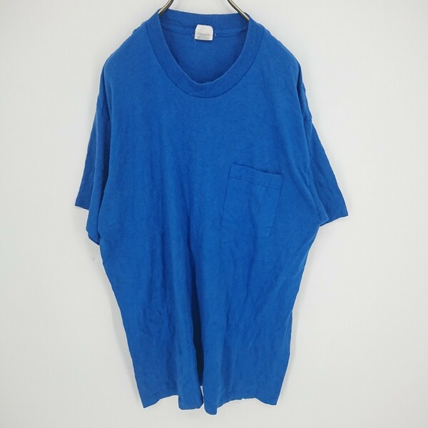 XL 袖シングルステッチ POCKET T-SHIRT ポケットTシャツ ブルー made in USA ヴィンテージ
