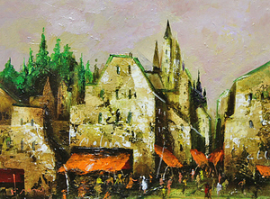 Art hand Auction ■⑪Hiromi Tachikawa■ A painting [Scenery of a flea market in the suburbs of Paris] Oil painting No. 6 Hand-signed Authenticity guaranteed, painting, oil painting, Nature, Landscape painting