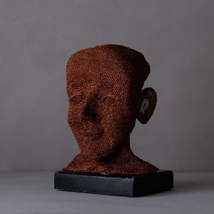 02401 非鉄金属線の顔のオブジェ / 置物 アート 芸術 彫刻 古道具 レトロ ヴィンテージ