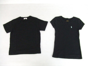 【お買得】★キッズ黒系半袖Tシャツ2点セット★①COMME CA DU MODE FILLE/120A　②POLO RALPH LAUREN/6X