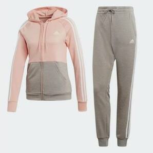 ★☆ 新品未使用 アディダス ピンク グレー Mサイズ ルームウエア レディース 買い物などに 上下ジャージ adidas ジョギング ☆★の画像1