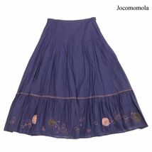 Jocomomola ホコモモラ シビラ 通年 刺繍デザイン♪ ギャザー フレア スカート Sz.42　レディース ネイビー　D3B00320_5#R_画像1