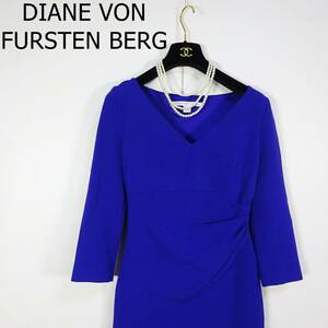  Diane phone fan stain bar gDAINE VON FURSTEN BERG size 2 M purple knee height tight 7 minute sleeve purple One-piece V neck B-622