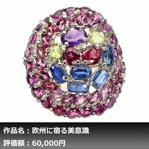 【1円新品】イケゾエガレ｜12.00ct 天然アメジスト&カイヤナイト&ペリドット&ガーネット K14WG仕上リング 21号｜作家モノ｜本物保証｜NGL鑑の画像1