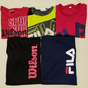 +SS12 まとめ 5枚 セット 福袋 男子 男の子 150 半袖 Tシャツ パンツ ハーフパンツ FILA wilson 赤 グレー 黒 ブラック